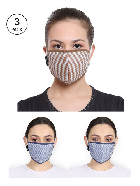 

Anekaant Unisex Pack Of 3 Striped 3-Layer Outdoor Face Masks, Blue