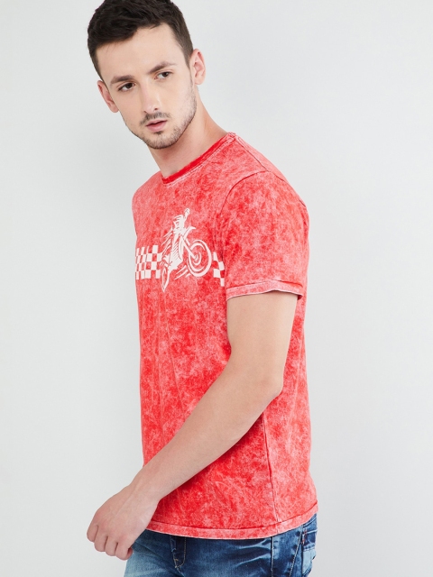 

max Men Orange Printed Round Neck T-shirt