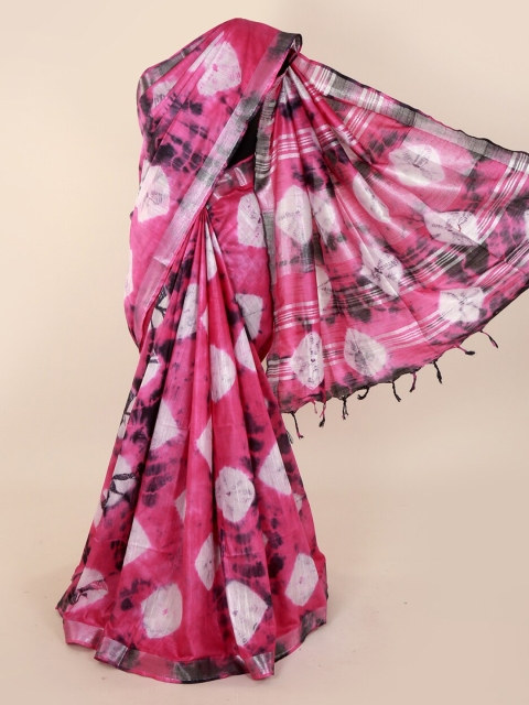 

Pothys Pink & White Linen Blend Dyed Saree