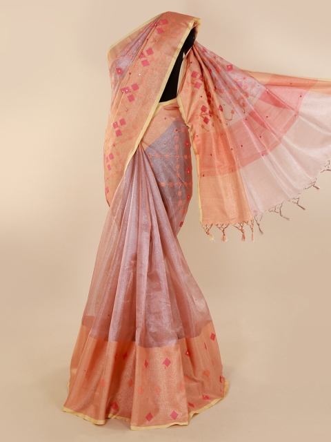 

Pothys Pink Embroidered Tissue Saree with Jhalar Pallu