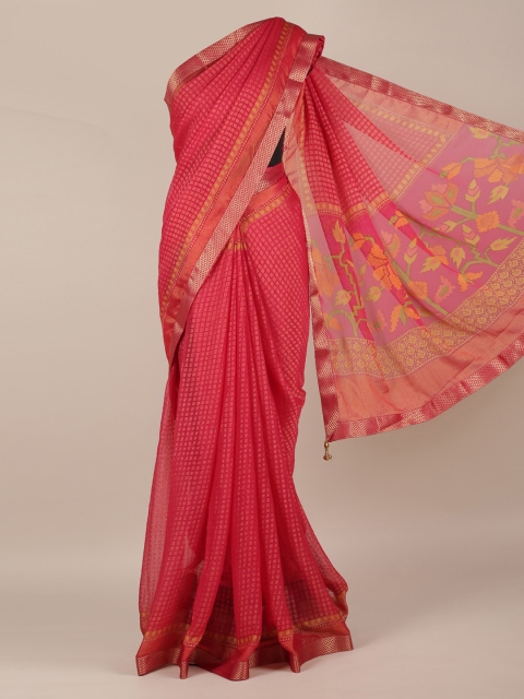 

Pothys Coral Checked Poly Chiffon Saree