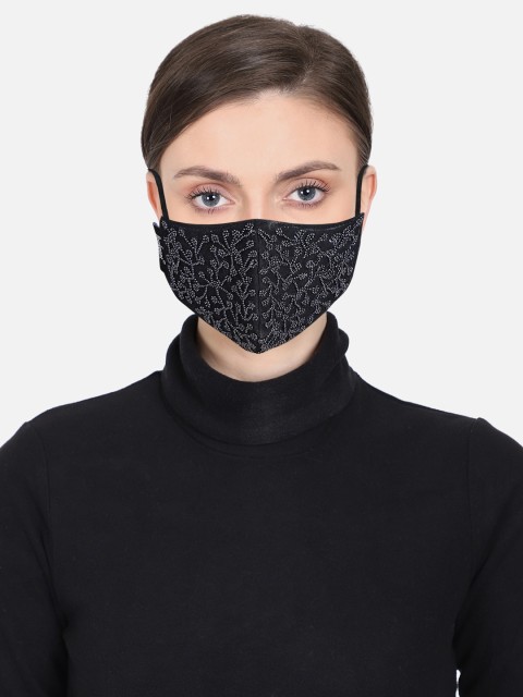 

Anekaant Women Black & Silver-Coloured Embellished 3-Layer Outdoor Face Masks