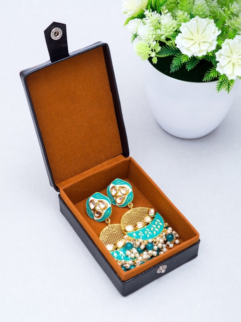 

Golden Peacock Blue & Peach-Coloured Printed Jewellery Organiser