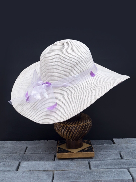 

Golden Peacock Women Off White Woven-Design Straw Sun Hat