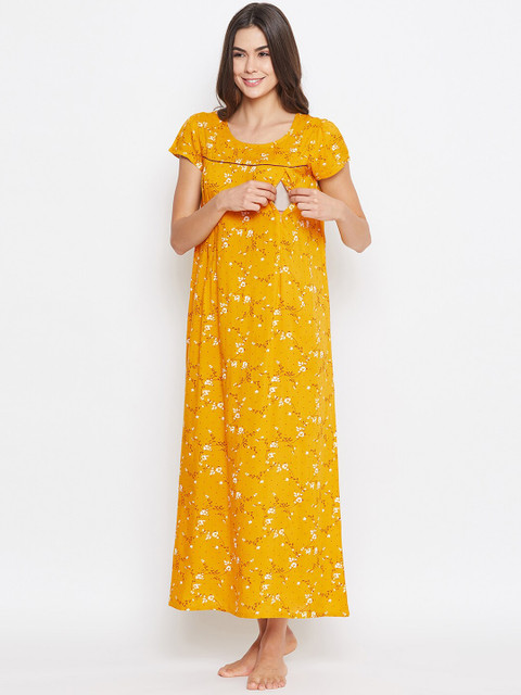 

Clovia Women Yellow Floral Printed Maternity Nightdress