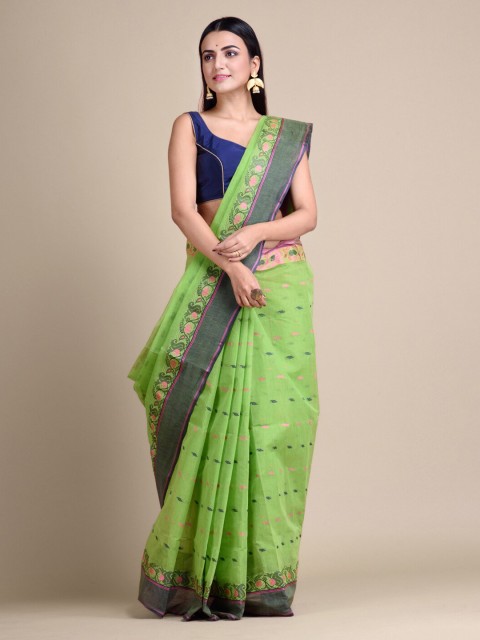 

Mitera Green Pure Cotton Woven Design Taant Saree