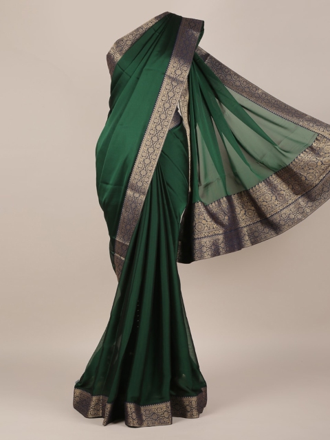 

Pothys Green Solid Poly Chiffon Saree with Zari Border