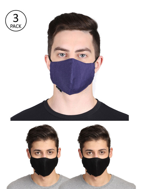 

Anekaant Unisex Pack Of 3 Solid 3-Layer Outdoor Face Masks, Blue