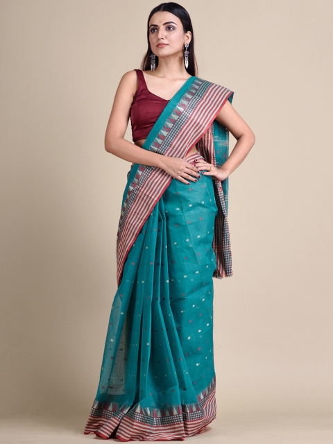 

Mitera Teal Pure Cotton Woven Design Taant Saree