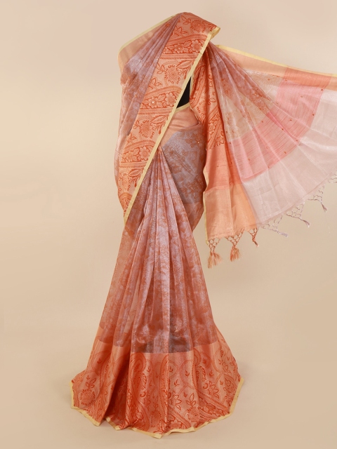 Pothys Peach-Coloured Woven Design Tissue Saree
