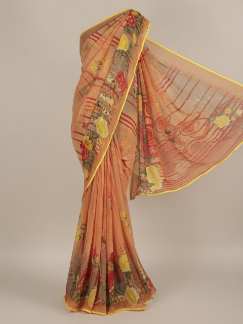 

Pothys Peach-Coloured Printed Poly Chiffon Saree