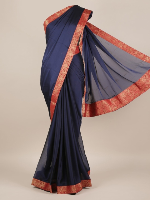 

Pothys Navy Blue Solid Poly Chiffon Saree