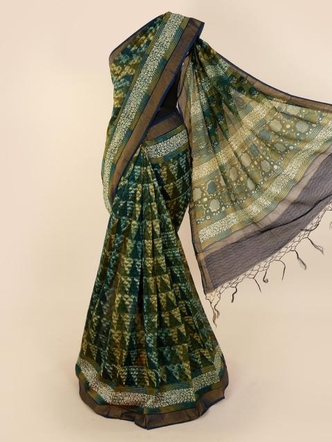 

Pothys Green Printed Cotton Blend Saree