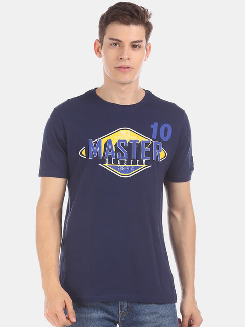 

True Blue Men Navy Blue Printed Round Neck T-shirt