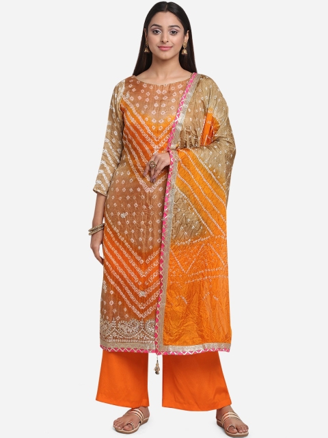 

BOMBAY SELECTIONS Women Orange & Brown Printed Unstitched Dress Material