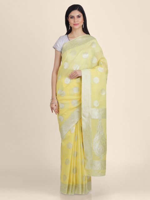 

KAJREE Yellow Pure Linen Woven Design Handloom Khadi Saree