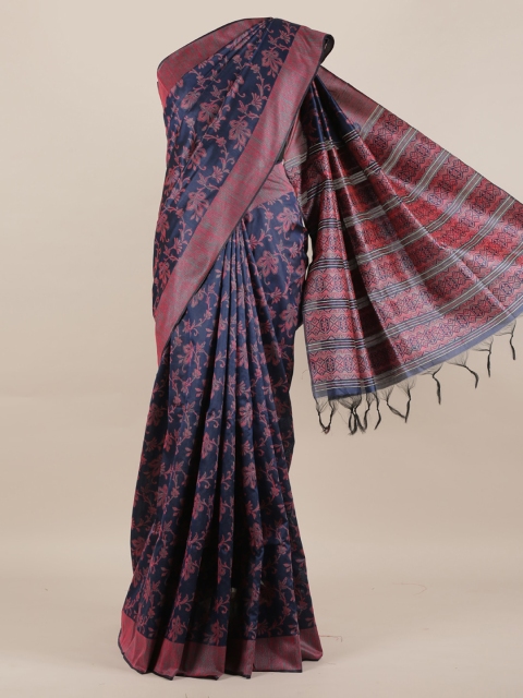 

Pothys Blue Printed Jute Silk Saree