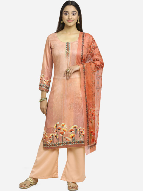 

BOMBAY SELECTIONS Women Peach-Colour & Red Printed Dress Material