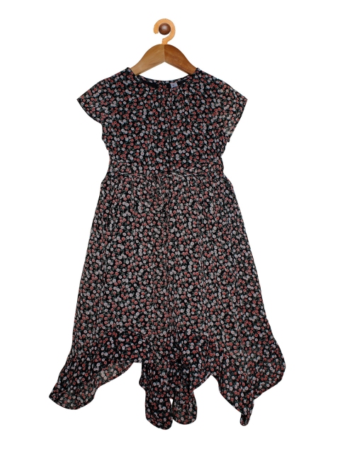 

KiddoPanti Girls Black Printed Fit and Flare Dress