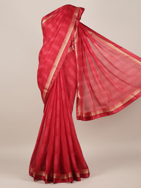 

Pothys Red Woven Design Poly Chiffon Saree