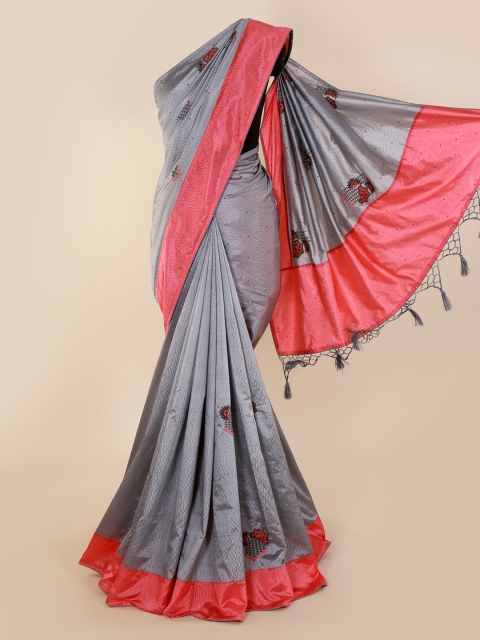

Pothys Grey Embroidered Stone Work Art Silk Saree