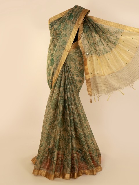 

Pothys Green Embroidered Tissue Saree