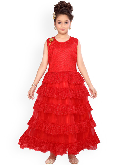 

Aarika Girls Red Solid Maxi Dress