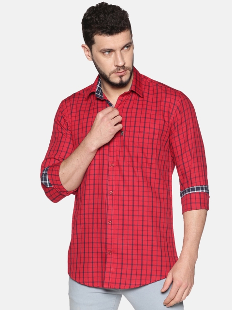 

LEVIZO Men Red & Navy Blue Regular Fit Checked Casual Shirt