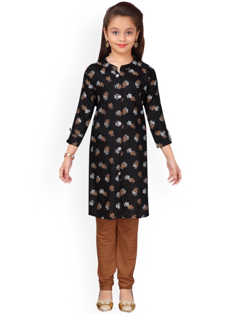 

Aarika Girls Black & Brown Printed Straight Kurta