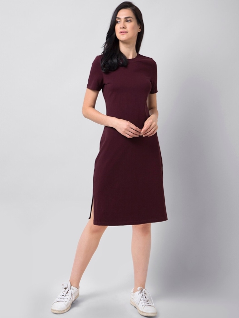 

FabAlley Women Maroon Solid T-shirt Dress