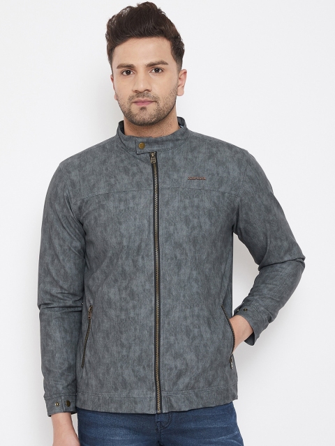 

JUMP USA Men Grey Printed Windcheater Leather Jacket