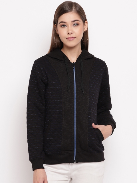 

Miss Grace Women Black Striped Hooded Sweatshirt