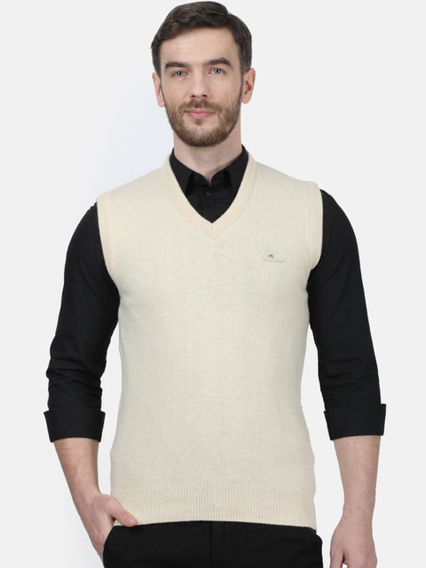 

Monte Carlo Men Cream-coloured Solid Sweater Vest
