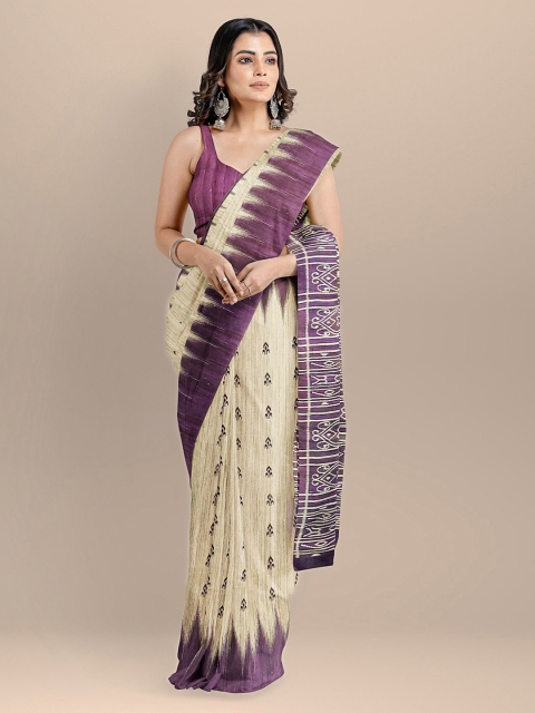 BharatSthali Beige Pure Silk Woven Design Sambalpuri Saree
