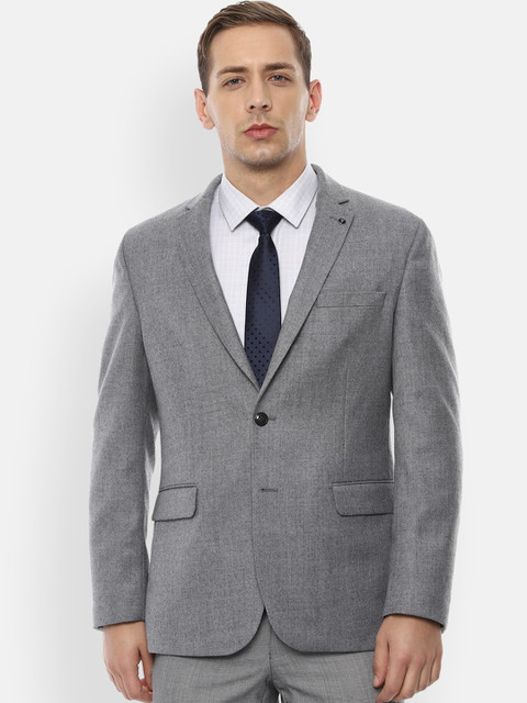 

Van Heusen Men Grey Single-Breasted Self Design Slim Fit Formal Blazer