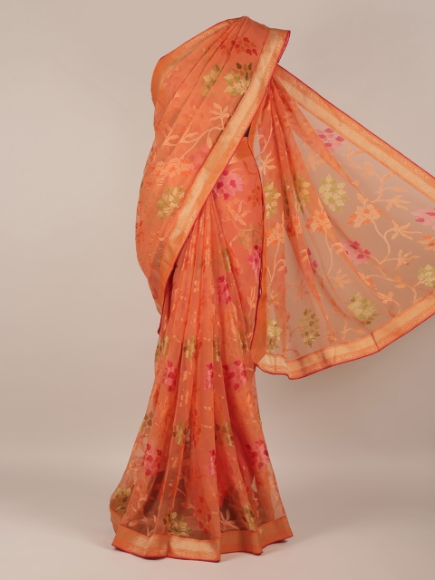 

Pothys Peach-Coloured Woven Design Poly Chiffon Saree