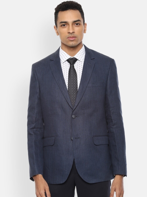 

Van Heusen Men Navy Blue Self-design Slim-Fit Single-Breasted Formal Blazer