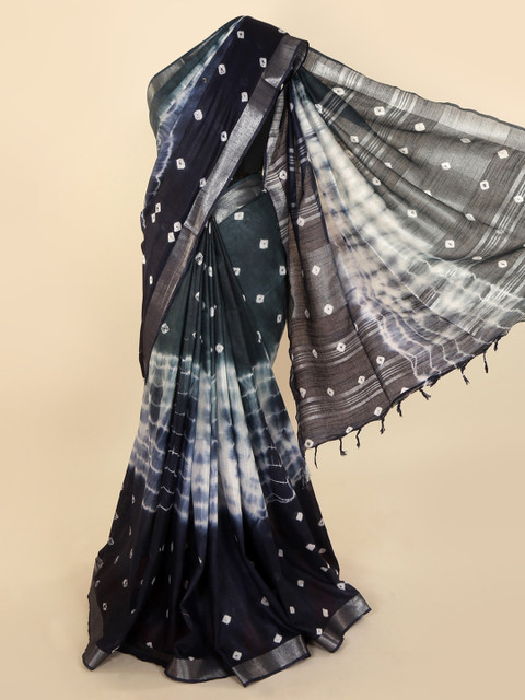 

Pothys Navy Blue & White Linen Blend Dyed Saree