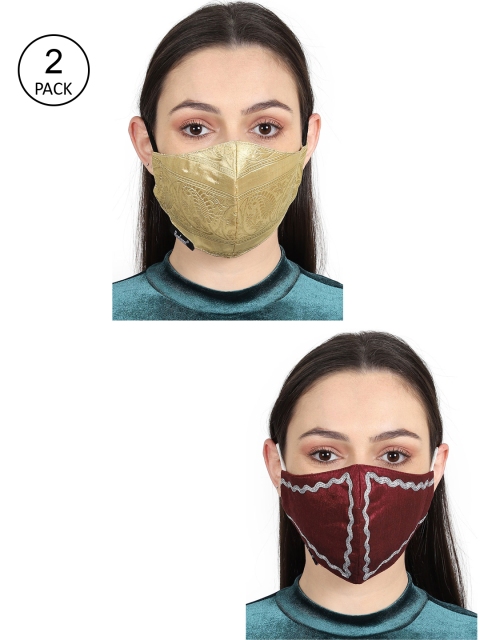 

Anekaant Unisex Pack of 2 Reusable 3-Ply Cloth Masks, Gold