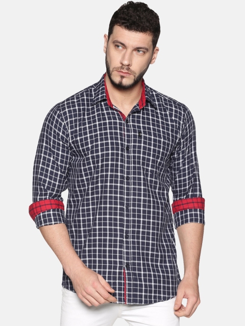 

LEVIZO Men Navy Blue & Grey Regular Fit Checked Casual Shirt