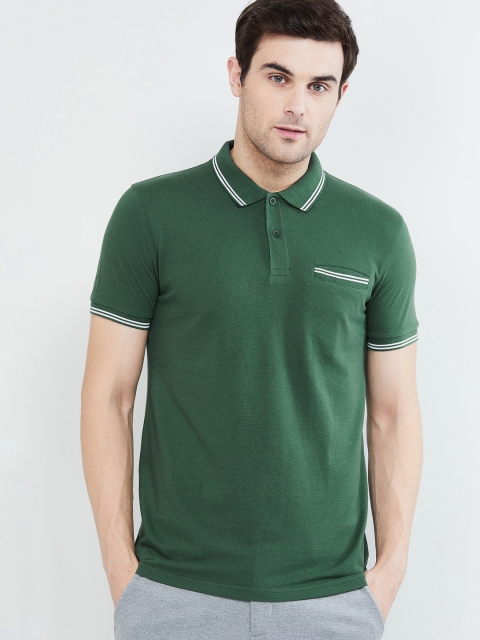 

max Men Green Solid Polo Collar T-shirt