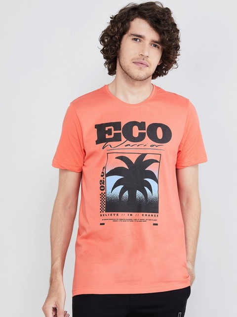 

max Men Pink Printed Round Neck T-shirt