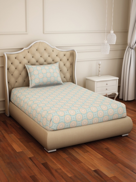 

Welspun White & Red Printed 150 TC Reversible Single Bedsheet With Pillow Cover