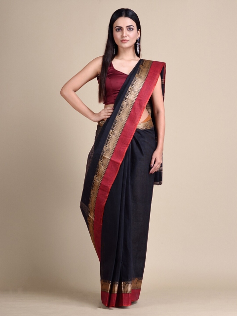 

Mitera Black Pure Cotton Solid Taant Saree