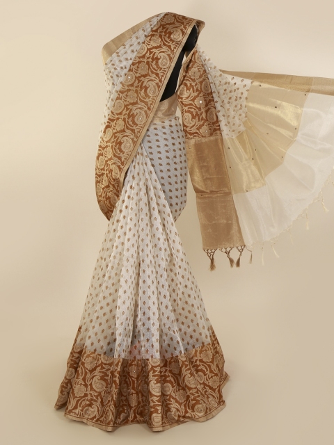 

Pothys Cream-Coloured Printed Tissue Saree