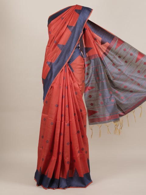 

Pothys Rust & Navy Blue Jute Silk Woven Design Saree