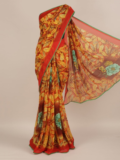 

Pothys Yellow & Red Poly Chiffon Printed Saree