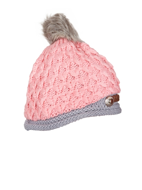 

iSWEVEN Unisex Pink & Grey Self-Design Woven Expandable Beanie