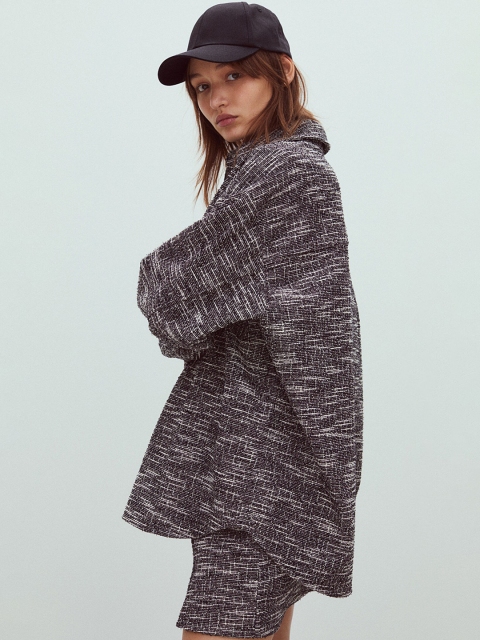 

H&M Women Black & White Oversized Shirt Jacket