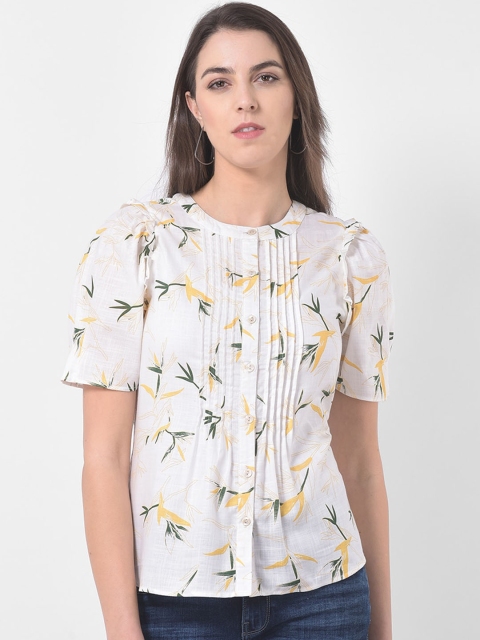 

Latin Quarters Women White Floral Printed Shirt Style Top